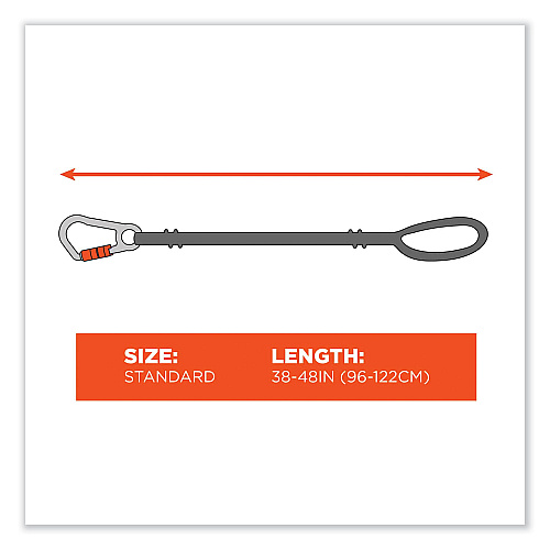 ergodyne Squids 3101F(x) Tool Lanyard with Stainless-Steel Carabiner + Loop, 15 lb Max Working Capacity, 38" to 48" Long (19803)