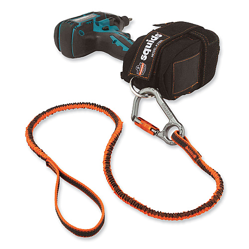 ergodyne Squids 3108F(x)Tool Lanyard with Locking Aluminum Carabiner + Loop, 15 lb Max Working Capacity, 38" to 48" Long, Orange/Gray (19808)