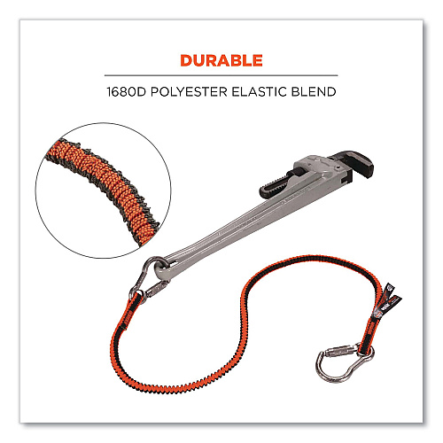 ergodyne Squids 3111F(x) Tool Lanyard with Stainless Steel Carabiners,15 lb Max Working Capacity, 38" to 48" Long, Orange/Gray (19823)