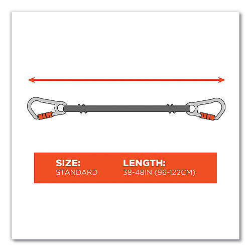 ergodyne Squids 3111F(x) Tool Lanyard with Stainless Steel Carabiners,15 lb Max Working Capacity, 38" to 48" Long, Orange/Gray (19823)