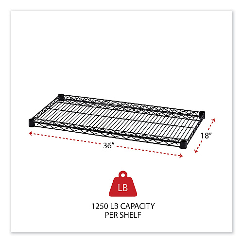 Alera Industrial Wire Shelving Extra Wire Shelves, 36w x 18d, Black, 2 Shelves/Carton (ALESW583618BL)
