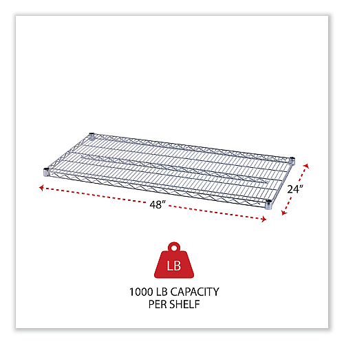 Alera Industrial Wire Shelving Extra Wire Shelves, 48w x 24d, Silver, 2 Shelves/Carton (ALESW584824SR)