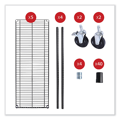 Alera 5-Shelf Wire Shelving Kit with Casters and Shelf Liners, 48w x 18d x 72h, Black Anthracite (ALESW654818BA)