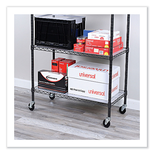 Alera Optional Casters for Wire Shelving, Grip Ring Stem, 3" Wheel, Black, 4/Set (2 Locking) (ALESW790004)