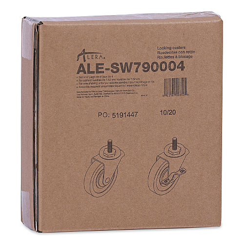 Alera Optional Casters for Wire Shelving, Grip Ring Stem, 3" Wheel, Black, 4/Set (2 Locking) (ALESW790004)