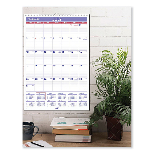 AT-A-GLANCE Academic Monthly Wall Calendar, 15.5 x 22.75, White/Violet/Red Sheets, 12-Month (July-June): 2022-2023 (AY32823)