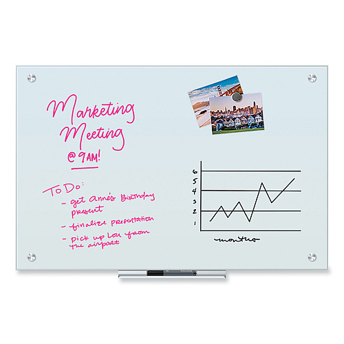 U Brands Glass Dry Erase Board, 35 x 23, White Surface (2298U0001)