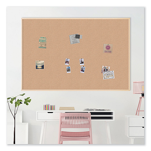 U Brands Cork Bulletin Board, 70 x 47, Tan Surface, Birch Wood Frame (2872U0001)
