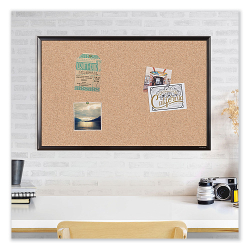 U Brands Cork Bulletin Board with Black Aluminum Frame, 35 x 23, Tan Surface (2880U0001)