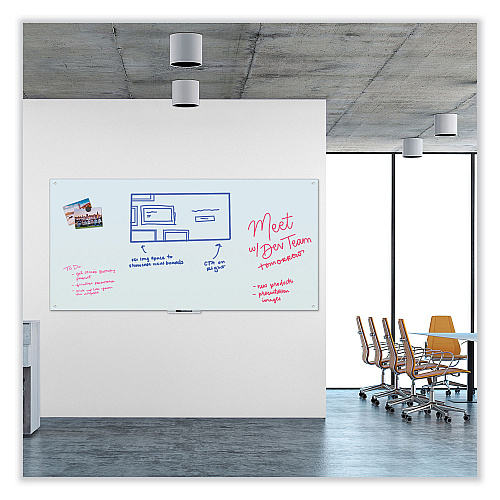 U Brands Glass Dry Erase Board, 96 x 47, White Surface (4148U0001)