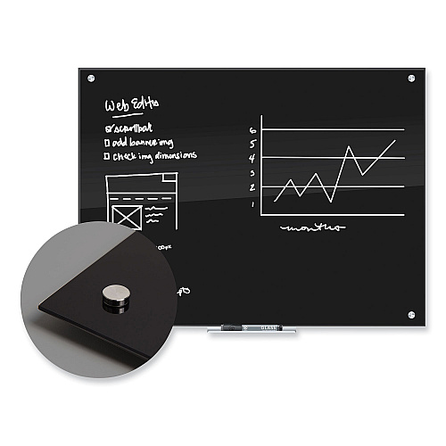 U Brands Black Glass Dry Erase Board, 35 x 23, Black Surface (170U0001)