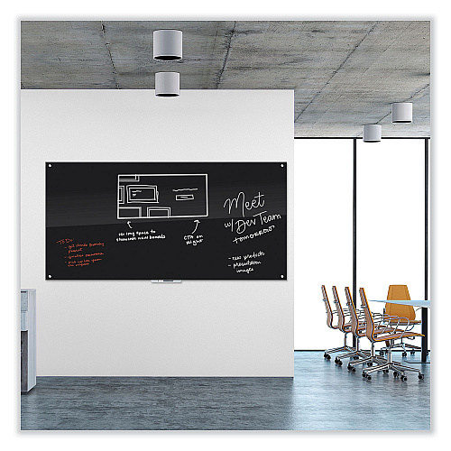 U Brands Black Glass Dry Erase Board, 96 x 47, Black Surface (3015U0001)