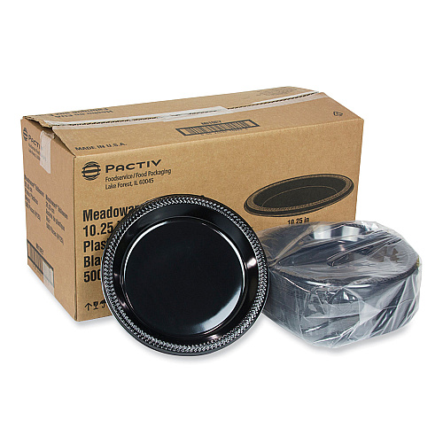 Pactiv Meadoware Impact Plastic Dinnerware, Plate, 10.25" dia, Black, 500/Carton (MI10EY)
