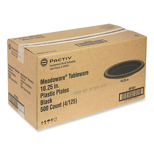 Pactiv Meadoware Impact Plastic Dinnerware, Plate, 10.25" dia, Black, 500/Carton (MI10EY)