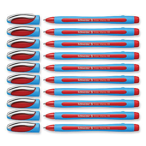 Schneider Slider Memo XB Ballpoint Pen, Stick, Extra-Bold 1.4 mm, Red Ink, Red/Light Blue Barrel, 10/Box (150202)