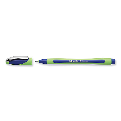 Schneider Xpress Fineliner Porous Point Pen, Stick, Medium 0.8 mm, Blue Ink, Blue/Green Barrel, 10/Box (190003)