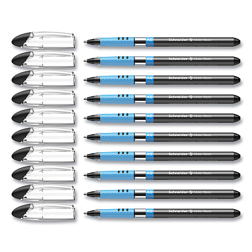 Schneider Slider Basic Ballpoint Pen, Stick, Extra-Bold 1.4 mm, Black Ink, Black Barrel, 10/Box (151201)