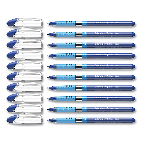 Schneider Slider Basic Ballpoint Pen, Stick, Extra-Bold 1.4 mm, Blue Ink, Blue Barrel, 10/Box (151203)