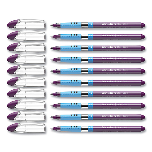 Schneider Slider Basic Ballpoint Pen, Stick, Extra-Bold 1.4 mm, Violet Ink, Violet Barrel, 10/Box (151208)
