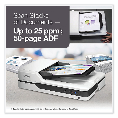 Epson WorkForce DS-1630 Flatbed Color Document Scanner, 1200 dpi Optical Resolution, 50-Sheet Duplex Auto Document Feeder (B11B239201)