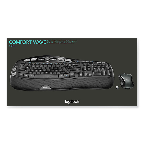 Logitech MK550 Wireless Wave Keyboard + Mouse Combo, 2.4 GHz Frequency/30 ft Wireless Range, Black (920002555)
