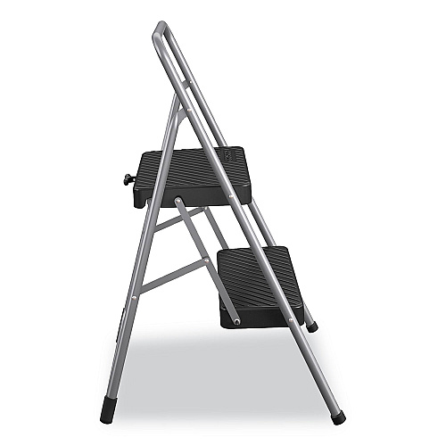 COSCO 2-Step Folding Steel Step Stool, 200 lb Capacity, 28.13" Working Height, Cool Gray (11137PBL1E)