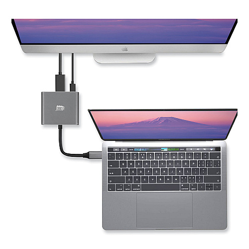 Adesso 3-in-1 USB-C Multi-Port TAA Compliant Docking Station, HDMI, USB-C, USB 3 A+PD, Black/Gray (AUH4010)