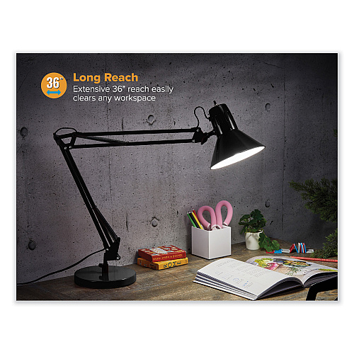Bostitch Swing Arm Desk Lamp, Multi-pivot Neck, 28.35" High, Black Base (VLF100D)