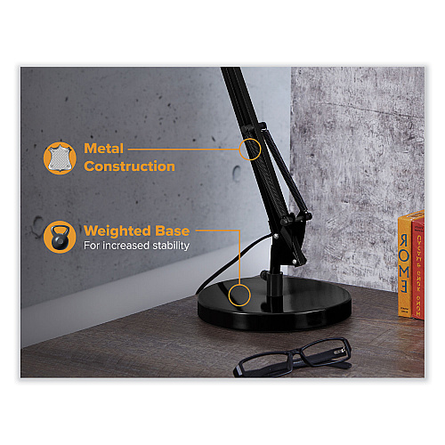 Bostitch Swing Arm Desk Lamp, Multi-pivot Neck, 28.35" High, Black Base (VLF100D)