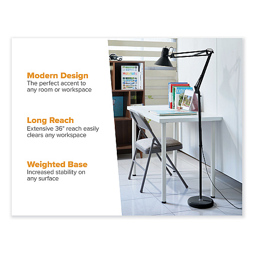 Bostitch Swing Arm Metal Floor Lamp, 64.96" to 72" Tall, Black Base, Black Metal Shade (VLF100F)