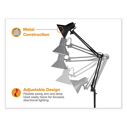 Bostitch Swing Arm Metal Floor Lamp, 64.96" to 72" Tall, Black Base, Black Metal Shade (VLF100F)