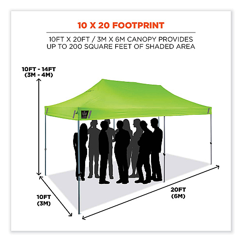 ergodyne Shax 6015 Heavy-Duty Pop-Up Tent, Single Skin, 10 ft x 20 ft, Polyester/Steel, Lime (12915)