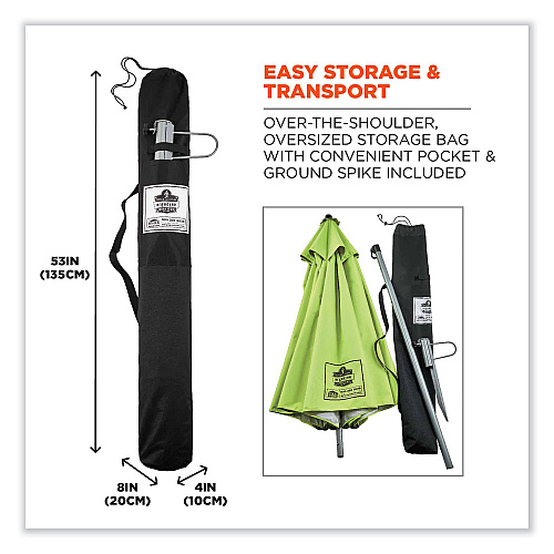 ergodyne Shax 6100 Lightweight Work Umbrella, 90" Span, 92.4" Long, Lime Canopy (12967)