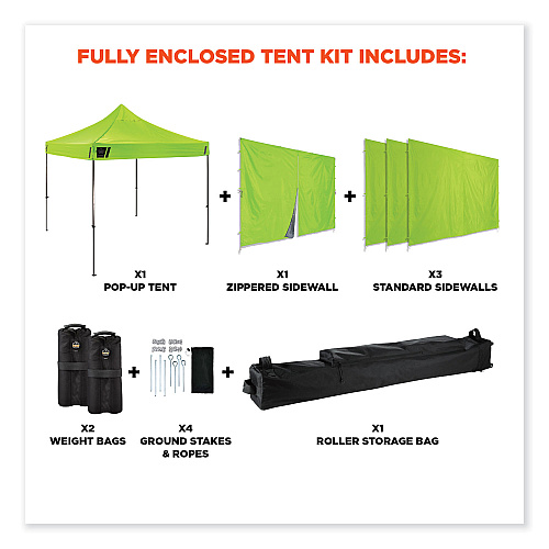 ergodyne Shax 6053 Enclosed Pop-Up Tent Kit, Single Skin, 10 ft x 10 ft, Polyester/Steel, Lime (12976)