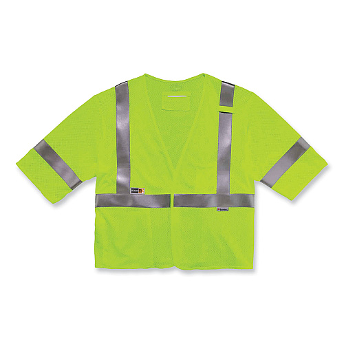ergodyne GloWear 8356FRHL Class 3 FR Hook and Loop Safety Vest with Sleeves, Modacrylic, Large/X-Large, Lime (22215)