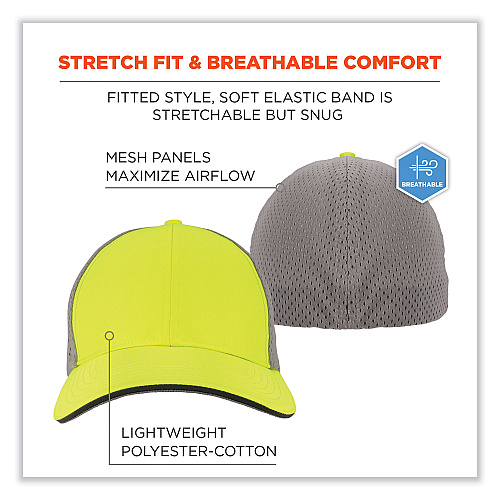 ergodyne GloWear 8931 Reflective Stretch-Fit Hat, Cotton/Polyester, Large/X-Large, Hi-Vis Lime (23243)