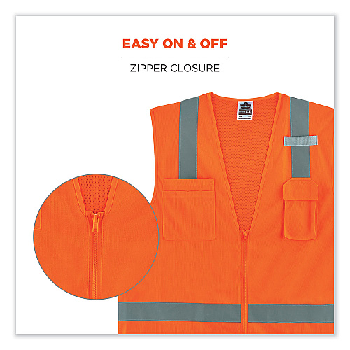 ergodyne GloWear 8249Z Class 2 Economy Surveyors Zipper Vest, Polyester, X-Small, Orange (24011)