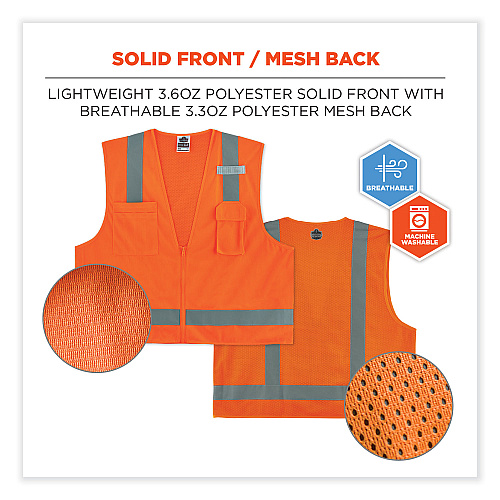 ergodyne GloWear 8249Z Class 2 Economy Surveyors Zipper Vest, Polyester, Large/X-Large, Orange (24015)