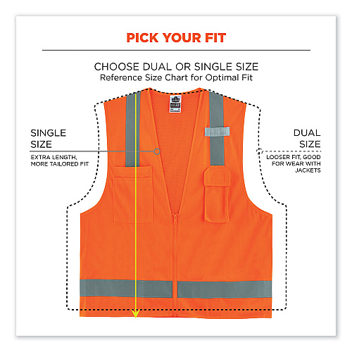 ergodyne GloWear 8249Z Class 2 Economy Surveyors Zipper Vest, Polyester, Large/X-Large, Orange (24015)