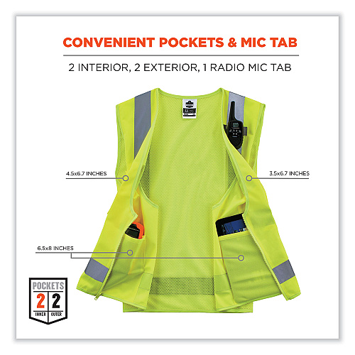 ergodyne GloWear 8249Z Class 2 Economy Surveyors Zipper Vest, Polyester, X-Small, Lime (24021)