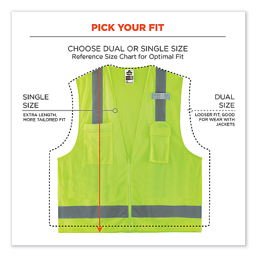 ergodyne GloWear 8249Z Class 2 Economy Surveyors Zipper Vest, Polyester, X-Small, Lime (24021)