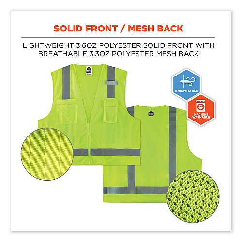 ergodyne GloWear 8249Z Class 2 Economy Surveyors Zipper Vest, Polyester, Large/X-Large, Lime (24025)