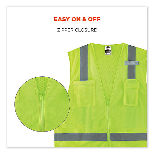 ergodyne GloWear 8249Z Class 2 Economy Surveyors Zipper Vest, Polyester, Large/X-Large, Lime (24025)