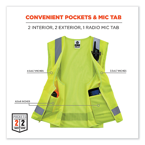 ergodyne GloWear 8249Z Class 2 Economy Surveyors Zipper Vest, Polyester, 4X-Large/5X-Large, Lime (24029)
