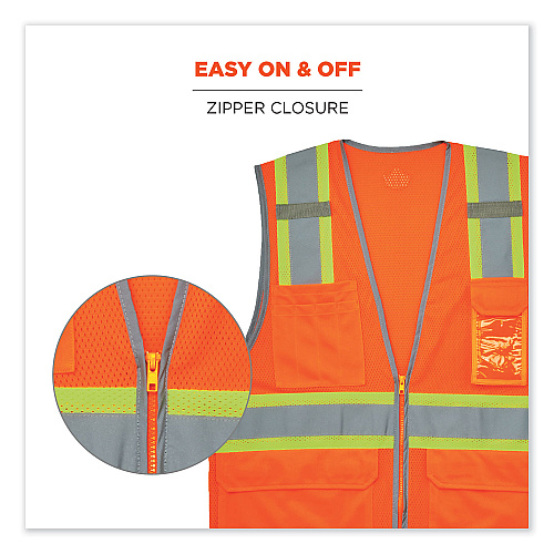 ergodyne GloWear 8246Z Class 2 Two-Tone Mesh Reflective Binding Zipper Vest, Polyester, Small/Medium, Orange (24133)
