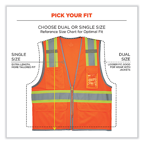 ergodyne GloWear 8246Z Class 2 Two-Tone Mesh Reflective Binding Zipper Vest, Polyester, Large/X-Large, Orange (24135)