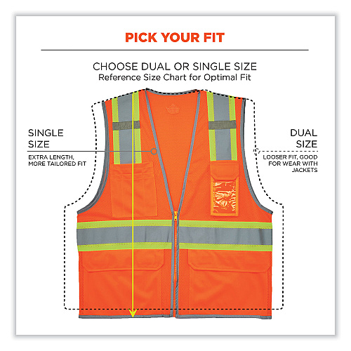 ergodyne GloWear 8246Z Class 2 Two-Tone Mesh Reflective Binding Zipper Vest, Polyester, 2X-Large/3X-Large, Orange (24137)