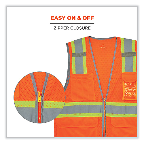 ergodyne GloWear 8246Z Class 2 Two-Tone Mesh Reflective Binding Zipper Vest, Polyester, 4X-Large/5X-Large, Orange (24139)