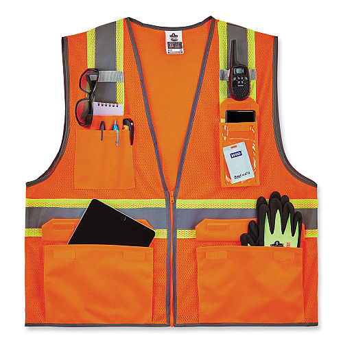 ergodyne GloWear 8246Z Class 2 Two-Tone Mesh Reflective Binding Zipper Vest, Polyester, 4X-Large/5X-Large, Orange (24139)