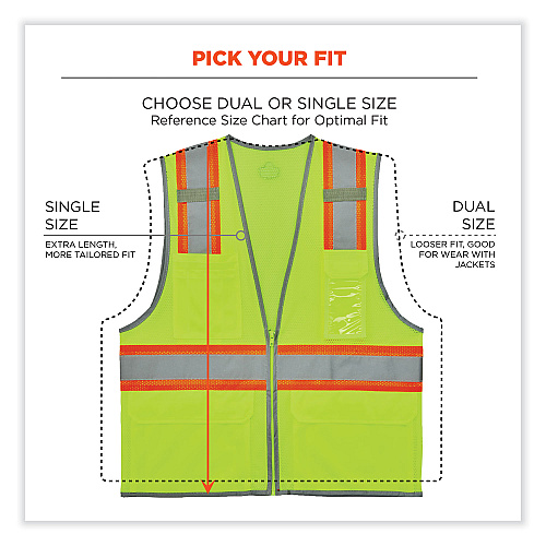 ergodyne GloWear 8246Z Class 2 Two-Tone Mesh Reflective Binding Zipper Vest, Polyester, Large/X-Large, Lime (24145)